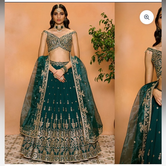 Lashkaraa Teal Embroidered Lehenga - Picture 1 of 5